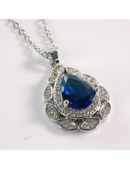 Naszyjnik ze stali chirurgicznej srebrny NIEBIESKI KAMIEŃ Lolita Akcesoria