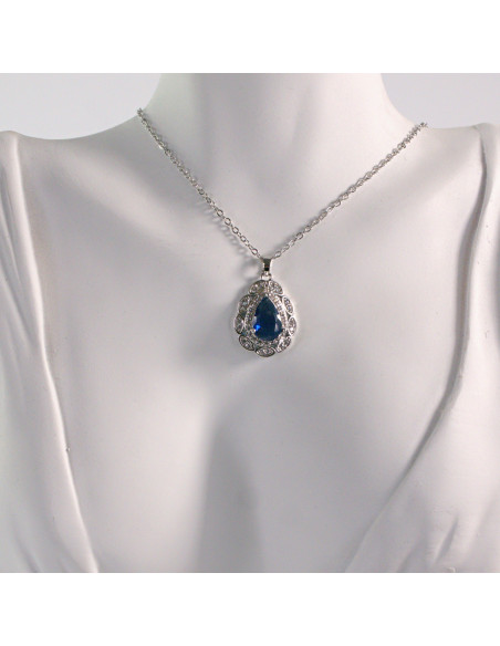 Naszyjnik ze stali chirurgicznej srebrny NIEBIESKI KAMIEŃ Lolita Akcesoria
