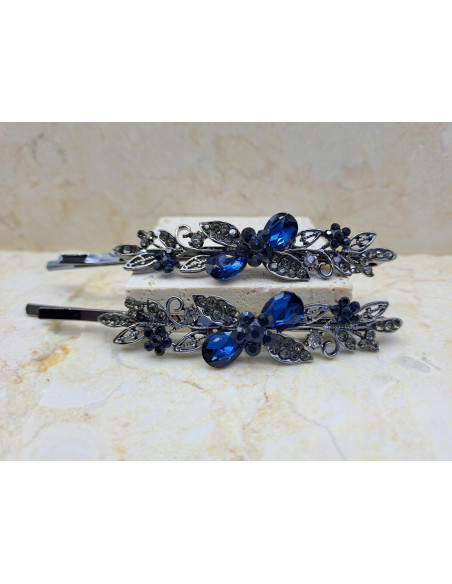 Wsuwka 2 KRYSZTAŁY I 3 KWIATKI GRANATOWE 2 SZT. Lolita Accessories