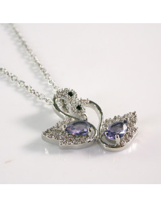 Naszyjnik ze stali chirurgicznej srebrny ŁABĘDZIE FIOLET...