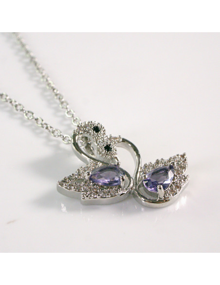 Naszyjnik ze stali chirurgicznej srebrny ŁABĘDZIE FIOLET Lolita Akcesoria