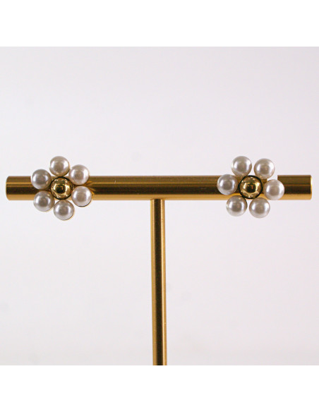 Kolczyki ze stali chirurgicznej ZŁOTE KWIAT z PEREŁKAMI Lolita Akcesoria