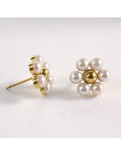 Kolczyki ze stali chirurgicznej ZŁOTE KWIAT z PEREŁKAMI... 2