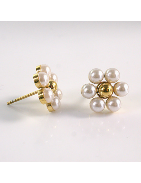 Kolczyki ze stali chirurgicznej ZŁOTE KWIAT z PEREŁKAMI Lolita Akcesoria