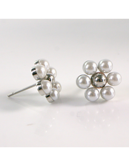 Kolczyki ze stali chirurgicznej SREBRNY KWIAT z PEREŁKAMI Lolita Akcesoria