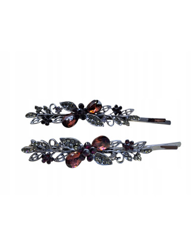 Wsuwka do włosów 2 KRYSZTAŁY I 3 KWIATKI BURGUND 2 SZT. Lolita Accessories