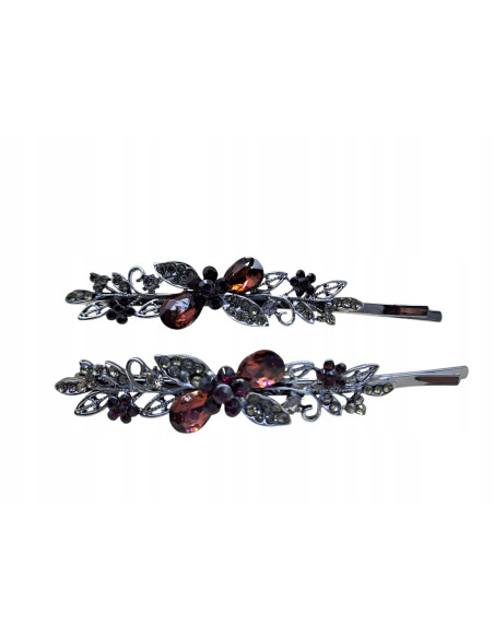 Wsuwka do włosów 2 KRYSZTAŁY I 3 KWIATKI BURGUND 2 SZT. Lolita Accessories