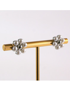 Kolczyki ze stali chirurgicznej SREBRNY KWIAT z PEREŁKAMI...