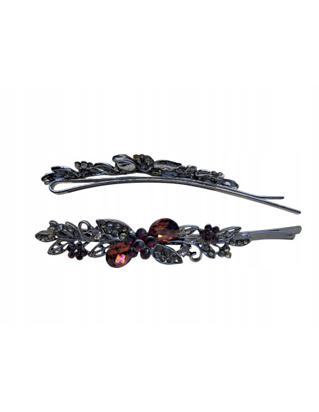 Wsuwka do włosów 2 KRYSZTAŁY I 3 KWIATKI BURGUND 2 SZT. Lolita Accessories