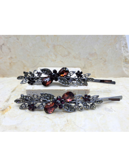 Wsuwka do włosów 2 KRYSZTAŁY I 3 KWIATKI BURGUND 2 SZT. Lolita Accessories