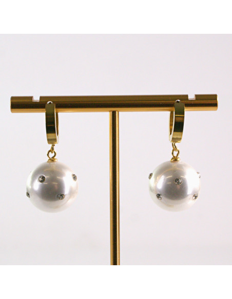 Kolczyki ze stali chirurgicznej ZŁOTY PERŁA Z CYRKONIA Lolita Akcesoria