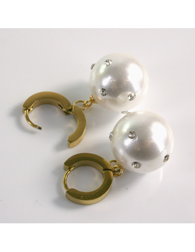 Kolczyki ze stali chirurgicznej ZŁOTY PERŁA Z...