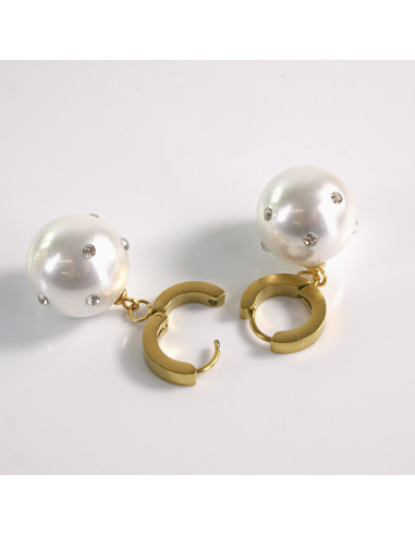 Kolczyki ze stali chirurgicznej ZŁOTY PERŁA Z...