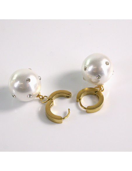 Kolczyki ze stali chirurgicznej ZŁOTY PERŁA Z CYRKONIA Lolita Akcesoria