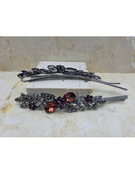 Wsuwka do włosów 2 KRYSZTAŁY I 3 KWIATKI BURGUND 2 SZT. Lolita Accessories