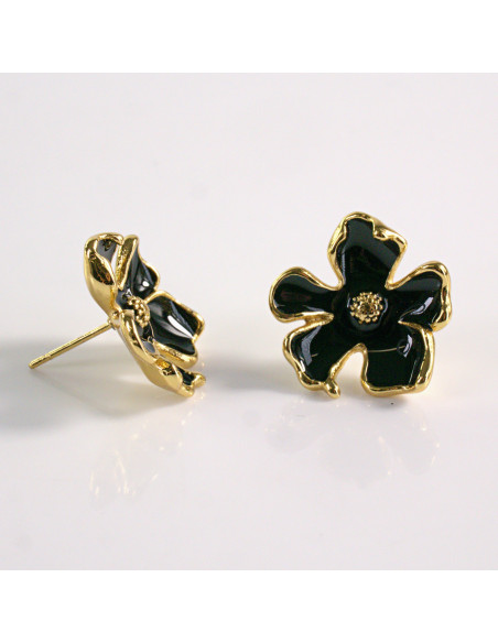 Kolczyki ze stali chirurgicznej ZŁOTY KWIAT CZARNY Lolita Akcesoria