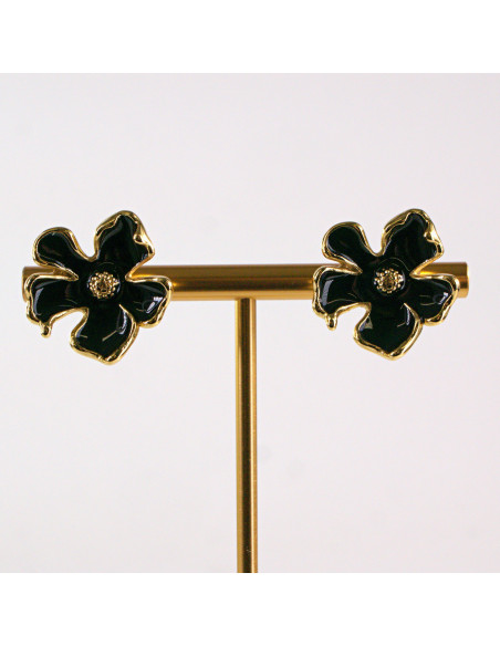 Kolczyki ze stali chirurgicznej ZŁOTY KWIAT CZARNY Lolita Akcesoria