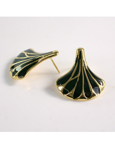 Kolczyki ze stali chirurgicznej ZŁOTY WACHLARZ CZARNY... 2