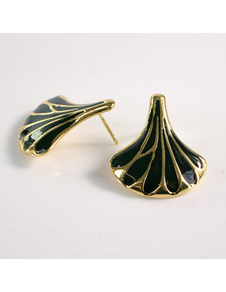 Kolczyki ze stali chirurgicznej ZŁOTY WACHLARZ CZARNY Lolita Akcesoria