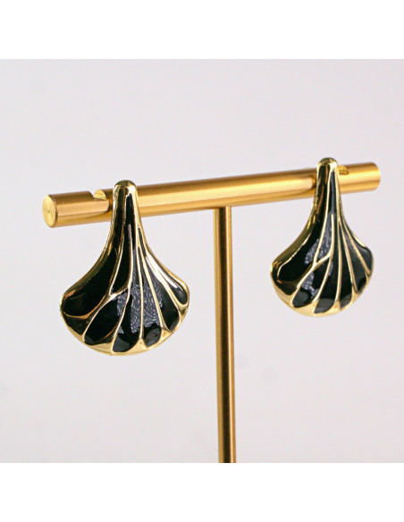 Kolczyki ze stali chirurgicznej ZŁOTY WACHLARZ CZARNY Lolita Akcesoria