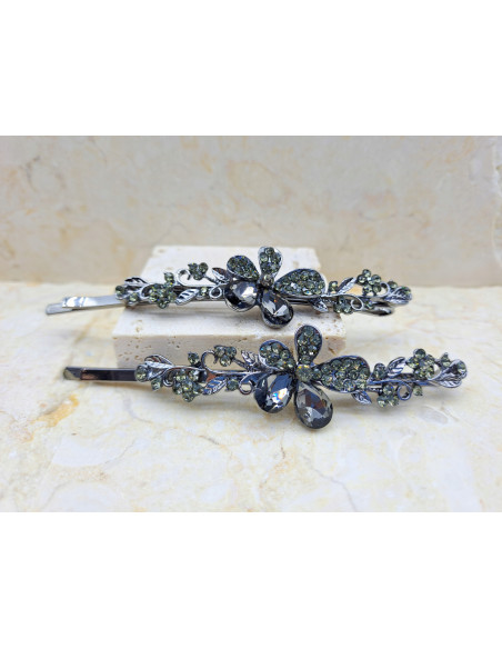 Wsuwka KWIATEK 2 GRAFITOWE KRYSZTAŁY ZESTAW 2 SZT. Lolita Accessories