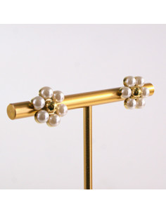 Kolczyki ze stali chirurgicznej ZŁOTE KWIAT z PEREŁKAMI...