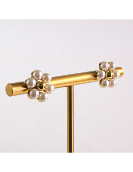 Kolczyki ze stali chirurgicznej ZŁOTE KWIAT z PEREŁKAMI Lolita Akcesoria