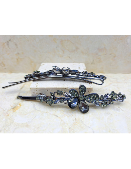 Wsuwka KWIATEK 2 GRAFITOWE KRYSZTAŁY ZESTAW 2 SZT. Lolita Accessories