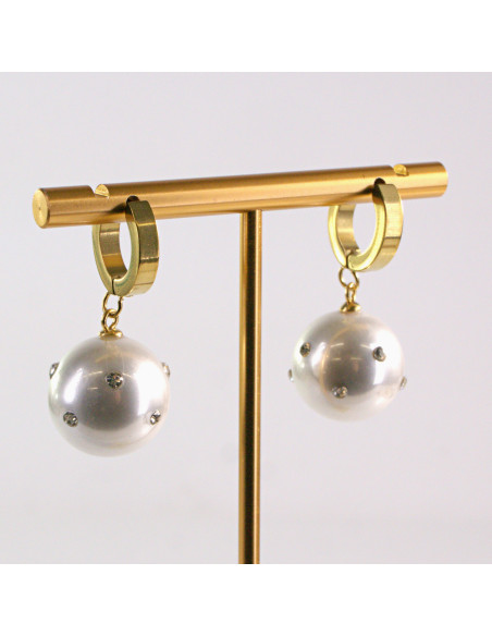 Kolczyki ze stali chirurgicznej ZŁOTY PERŁA Z CYRKONIA Lolita Akcesoria