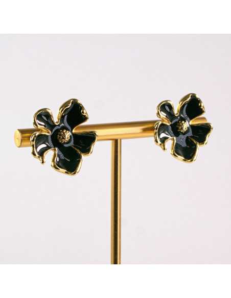 Kolczyki ze stali chirurgicznej ZŁOTY KWIAT CZARNY Lolita Akcesoria
