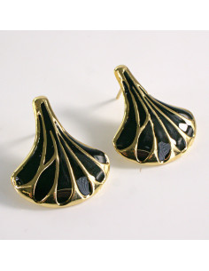 Kolczyki ze stali chirurgicznej ZŁOTY WACHLARZ CZARNY...