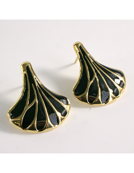 Kolczyki ze stali chirurgicznej ZŁOTY WACHLARZ CZARNY Lolita Akcesoria