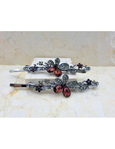 Wsuwka KWIATEK 2 BURGUNDOWE KRYSZTAŁY ZESTAW 2 SZT. Lolita Accessories