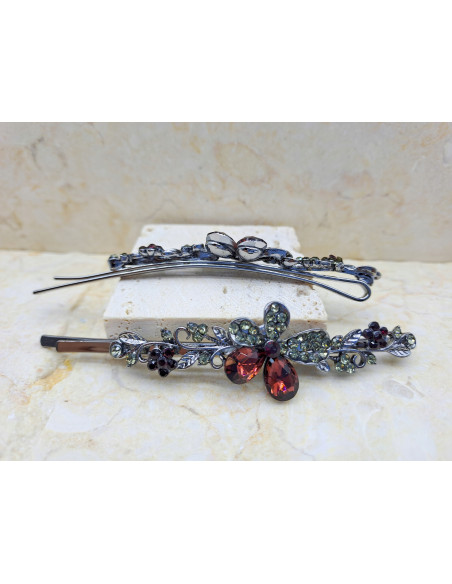 Wsuwka KWIATEK 2 BURGUNDOWE KRYSZTAŁY ZESTAW 2 SZT. Lolita Accessories