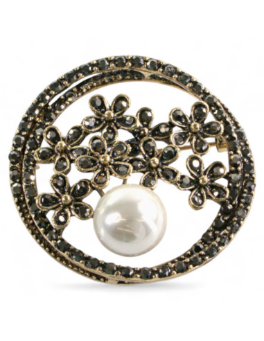 Klasyczna Broszka Brosza stare złoto z perłą Lolita Accessories