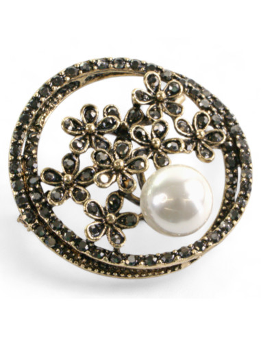 Klasyczna Broszka Brosza stare złoto z perłą...