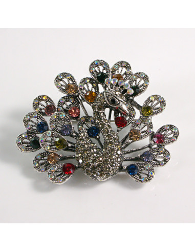 BROSZKA BROSZA SREBRNY PAW Z KOLOROWYMI...