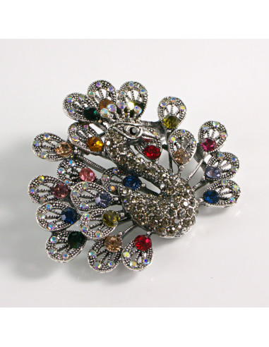 BROSZKA BROSZA SREBRNY PAW Z KOLOROWYMI...