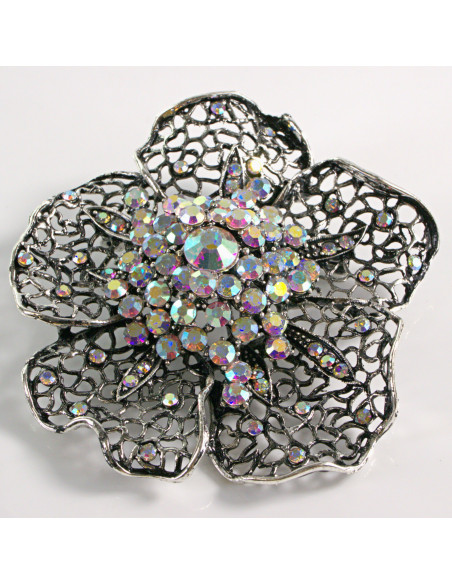 BROSZKA BROSZA DUŻY AŻUROWY KWIAT CRYSTAL AB  VINTAGE LOLITA AKCESORIA