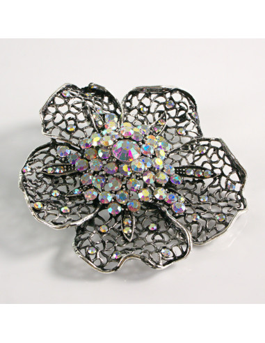 BROSZKA BROSZA DUŻY AŻUROWY KWIAT CRYSTAL AB...