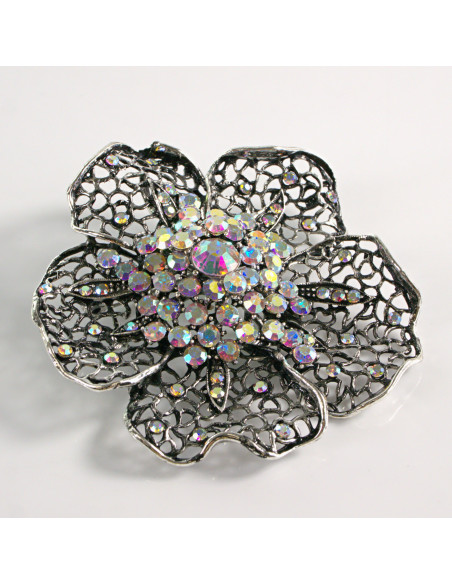 BROSZKA BROSZA DUŻY AŻUROWY KWIAT CRYSTAL AB  VINTAGE LOLITA AKCESORIA