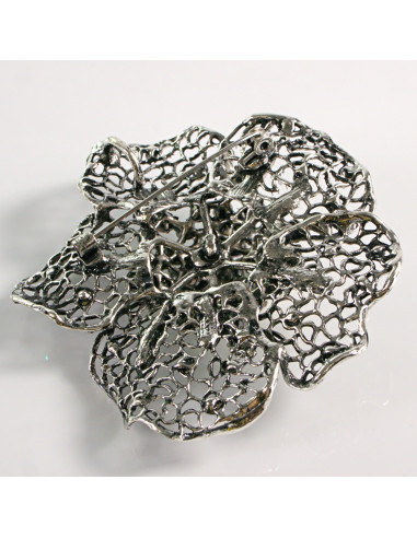 BROSZKA BROSZA DUŻY AŻUROWY KWIAT CRYSTAL AB...