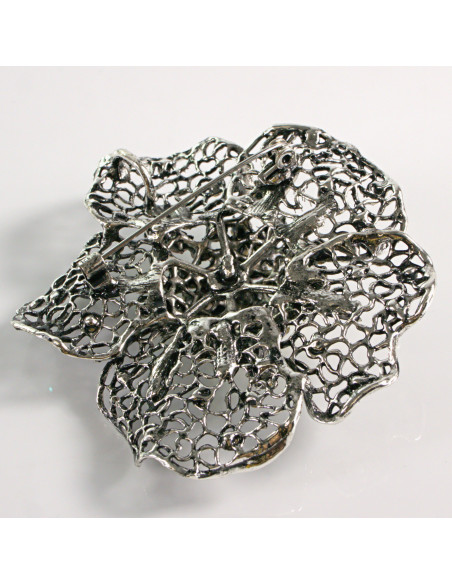 BROSZKA BROSZA DUŻY AŻUROWY KWIAT CRYSTAL AB  VINTAGE LOLITA AKCESORIA