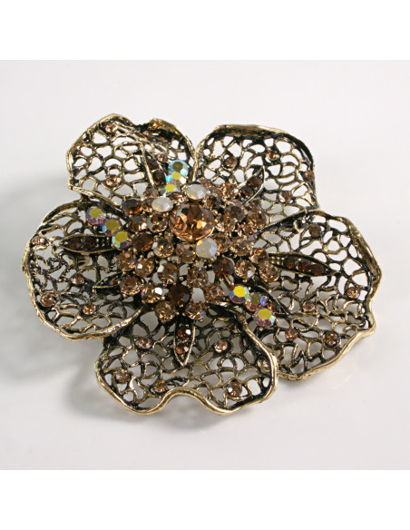 BROSZKA BROSZA DUŻY AŻUROWY KWIAT STARE ZŁOTO  VINTAGE LOLITA AKCESORIA