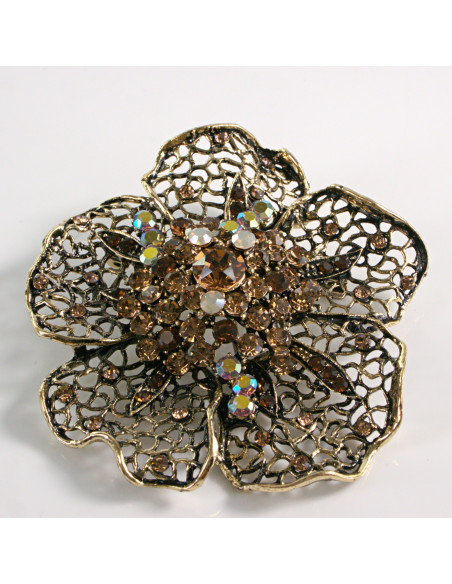 BROSZKA BROSZA DUŻY AŻUROWY KWIAT STARE ZŁOTO  VINTAGE LOLITA AKCESORIA