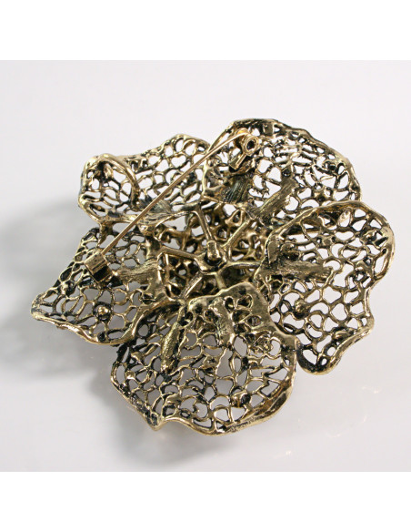 BROSZKA BROSZA DUŻY AŻUROWY KWIAT STARE ZŁOTO  VINTAGE LOLITA AKCESORIA