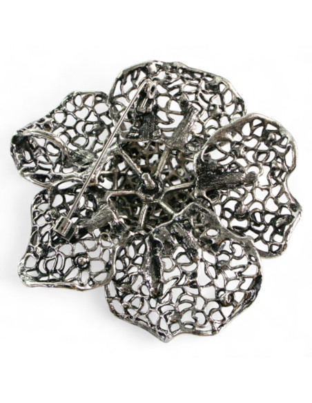 BROSZKA BROSZA DUŻY AŻUROWY KWIAT STARE SREBRO VINTAGE LOLITA AKCESORIA