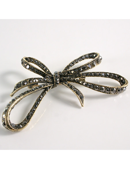 BROSZKA BROSZA DUŻA KOKARDA STARE ZŁOTO Z KAMIENIAMI LOLITA AKCESORIA