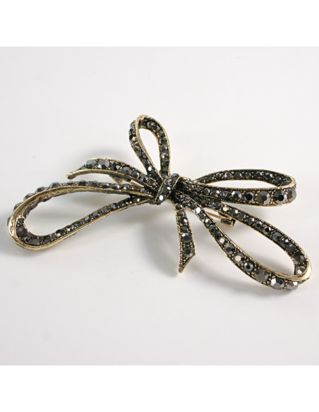 BROSZKA BROSZA DUŻA KOKARDA STARE ZŁOTO Z KAMIENIAMI LOLITA AKCESORIA