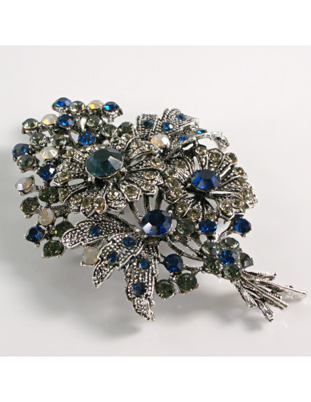 BROSZKA BROSZ BUKIET KWIATÓW Z NIEBIESKIMI KAMIENIAMI  LOLITA AKCESORIA